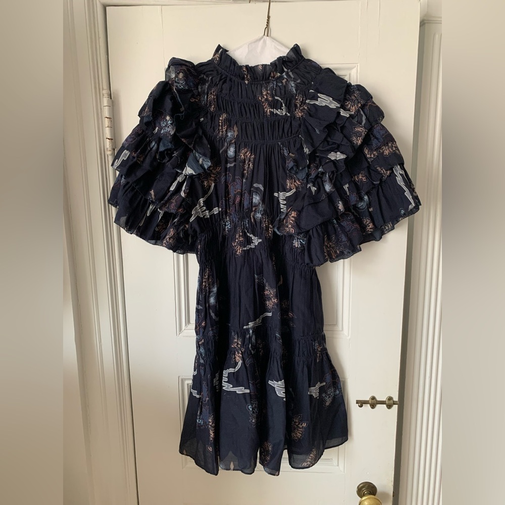 Navy blue printed mini dress